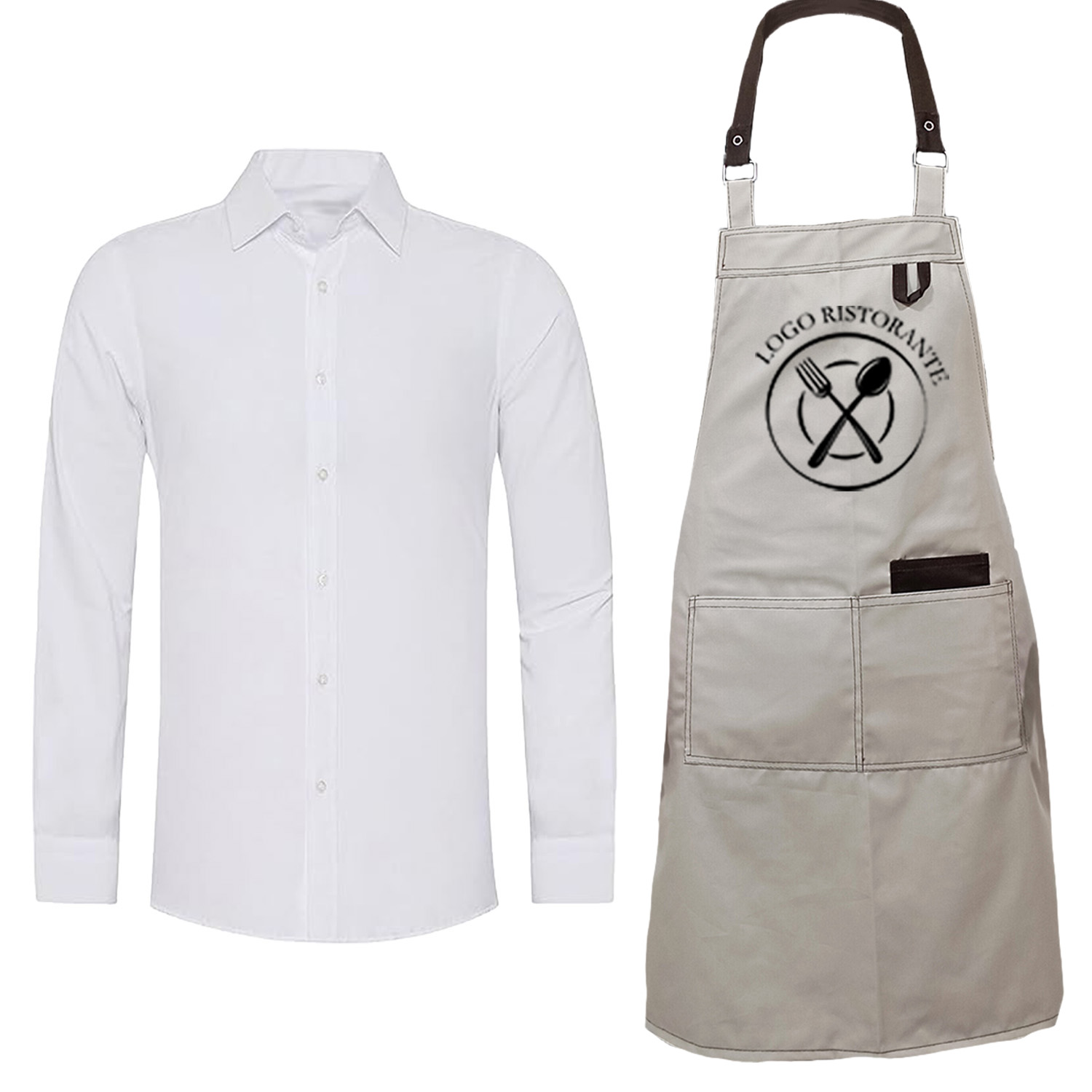 Kit professionale uomo Cameriere di sala per Camicia e Grembiule in 2 varianti Taglia unica made in italy