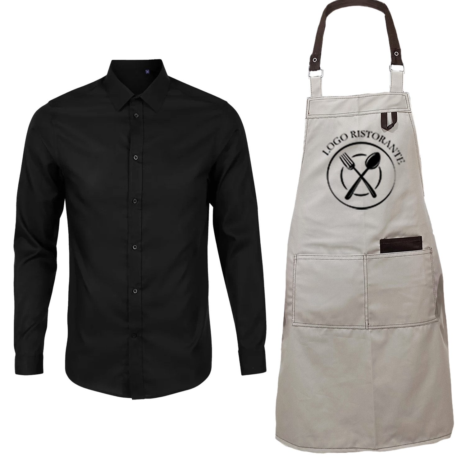 Kit professionale uomo Cameriere di sala per Camicia e Grembiule in 2 varianti Taglia unica made in italy