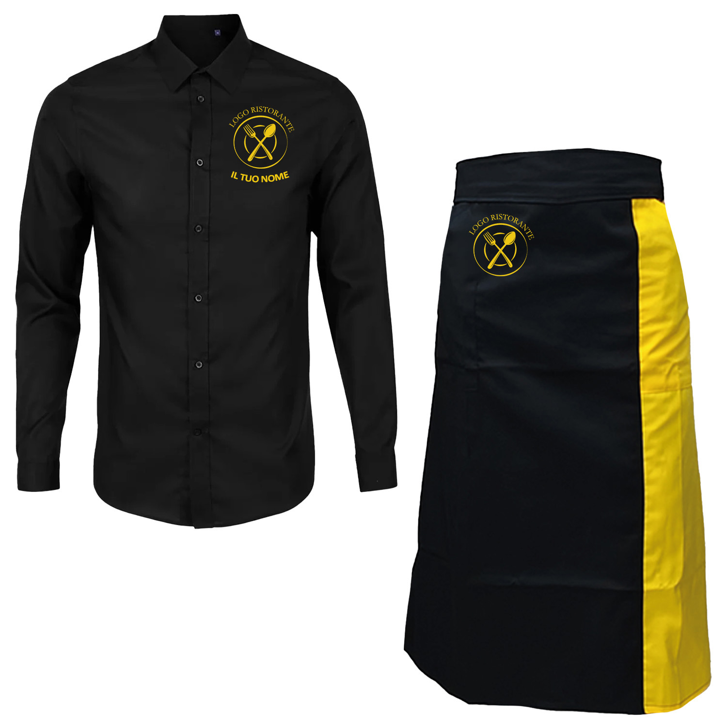 Kit Uomo con Grembiule e Camicia per Cameriere Sala e Bar disponibile in diverse taglie e colori made in italy