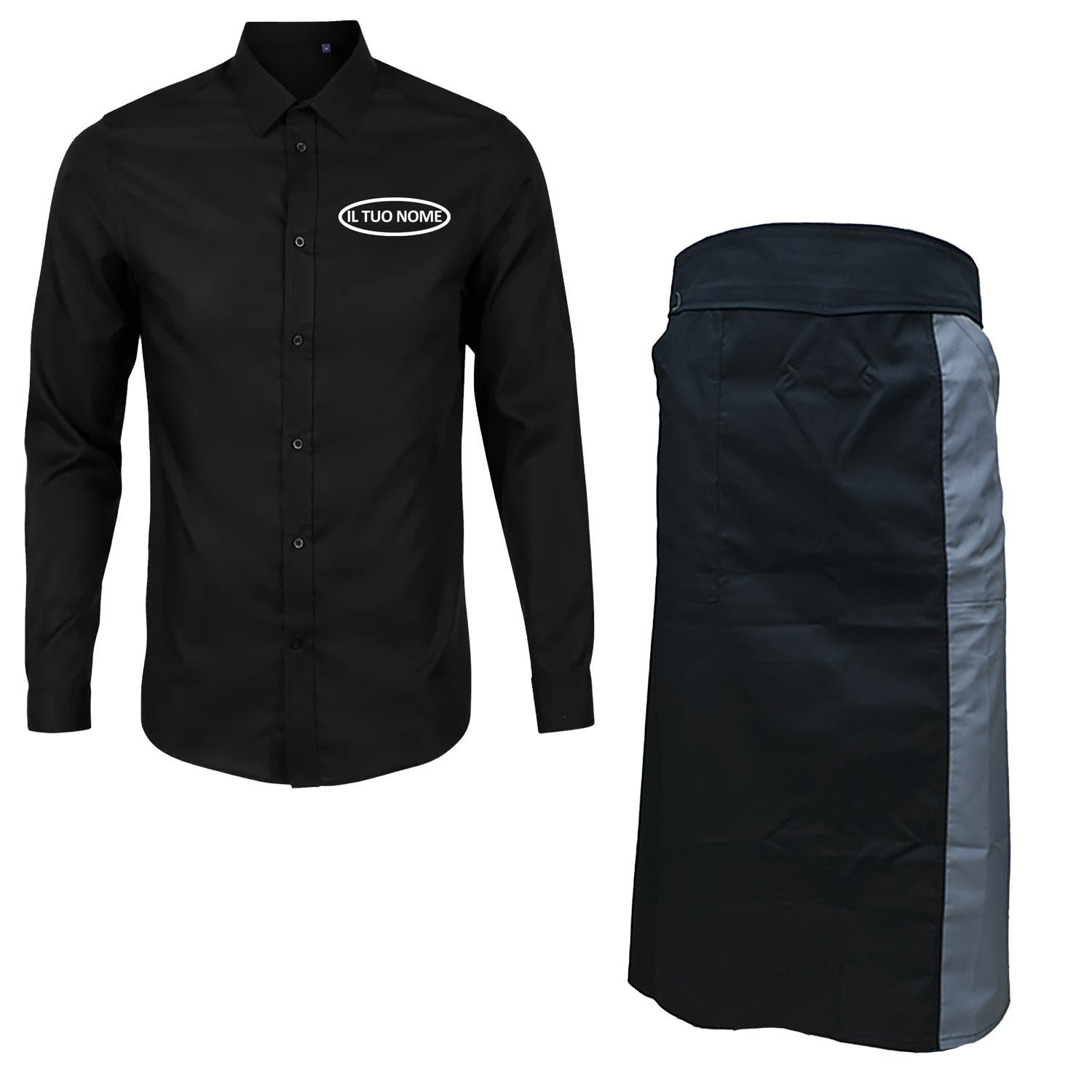 Kit Uomo con Grembiule e Camicia per Cameriere Sala e Bar disponibile in diverse taglie e colori made in italy