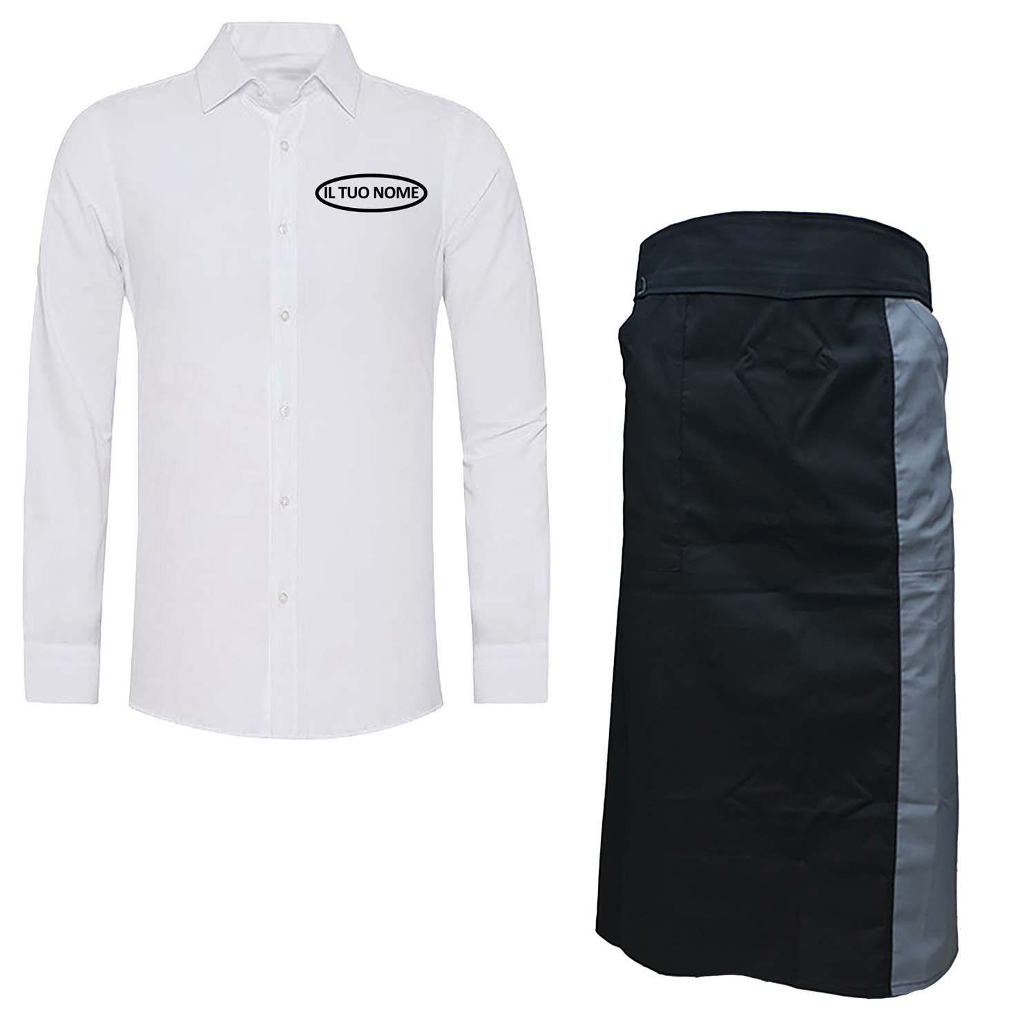 Kit Uomo con Grembiule e Camicia per Cameriere Sala e Bar disponibile in diverse taglie e colori made in italy