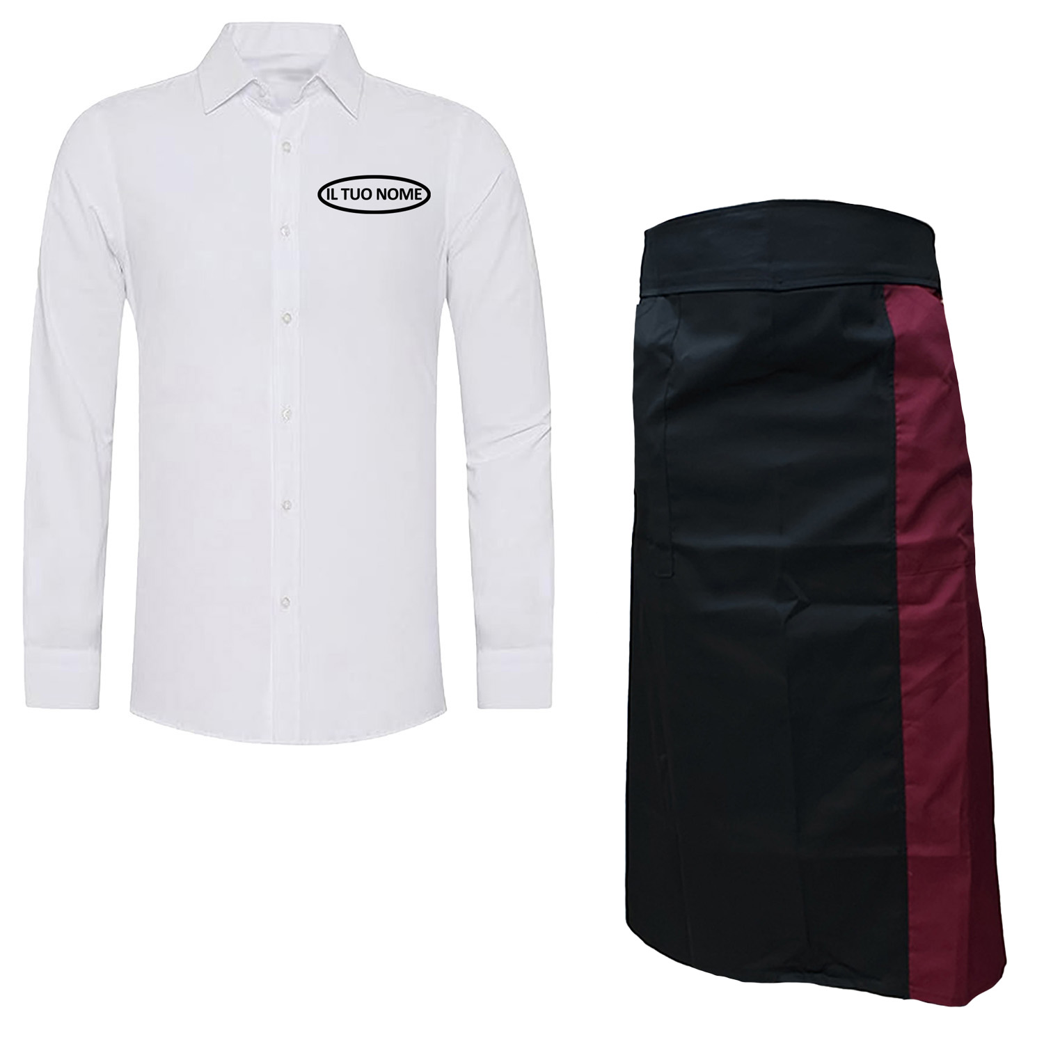 Kit Uomo con Grembiule e Camicia per Cameriere Sala e Bar disponibile in diverse taglie e colori made in italy