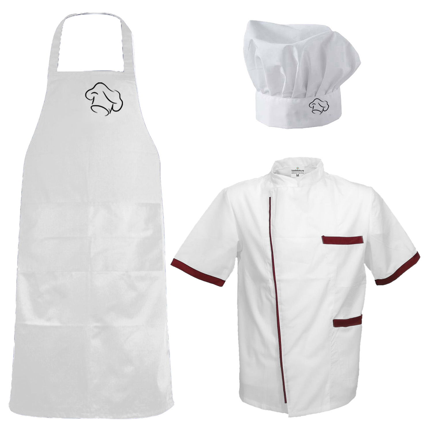 Kit Cuoco cucina divisa Scuola Alberghiera Personalizzabile Kit Divisa per Cucina con Grembiule Cappello e Giacca Estiva