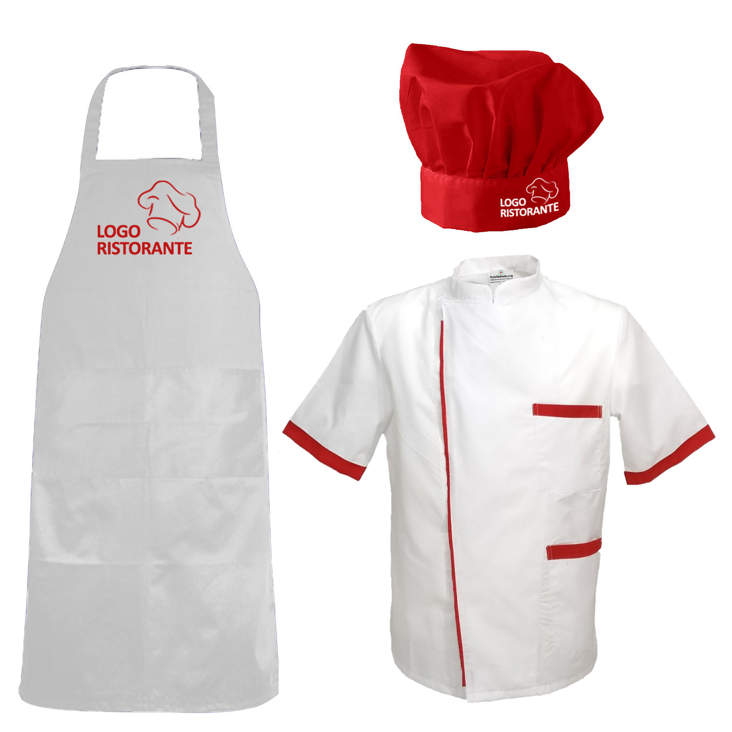 Kit Cuoco cucina divisa Scuola Alberghiera Personalizzabile Kit Divisa per Cucina con Grembiule Cappello e Giacca Estiva