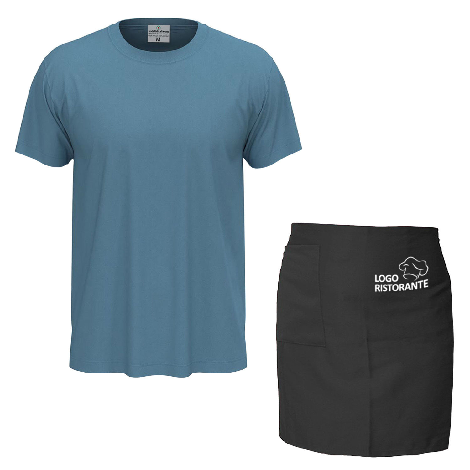 Customizable Chef Kit for Kitchen with Short Apron and Cotton T-shirt