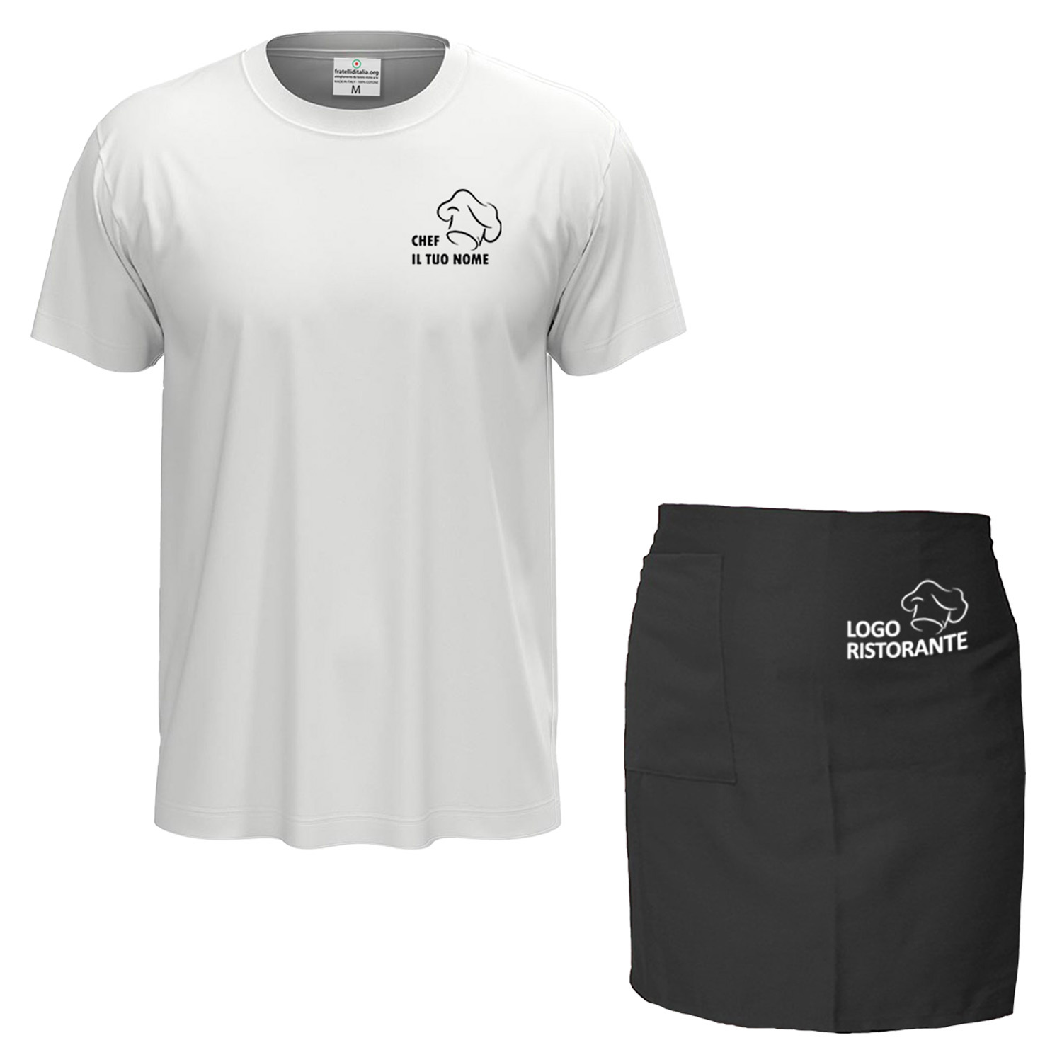 Customizable Chef Kit for Kitchen with Short Apron and Cotton T-shirt