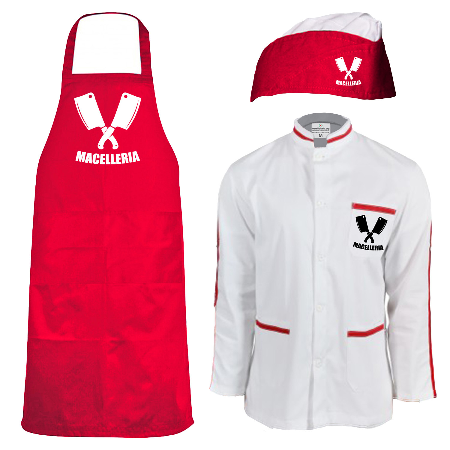 Kit Divisa Uomo Giacca cappello e grembiule per salumerie ortofrutta pescherie laboratori macellerie e supermercati made in italy