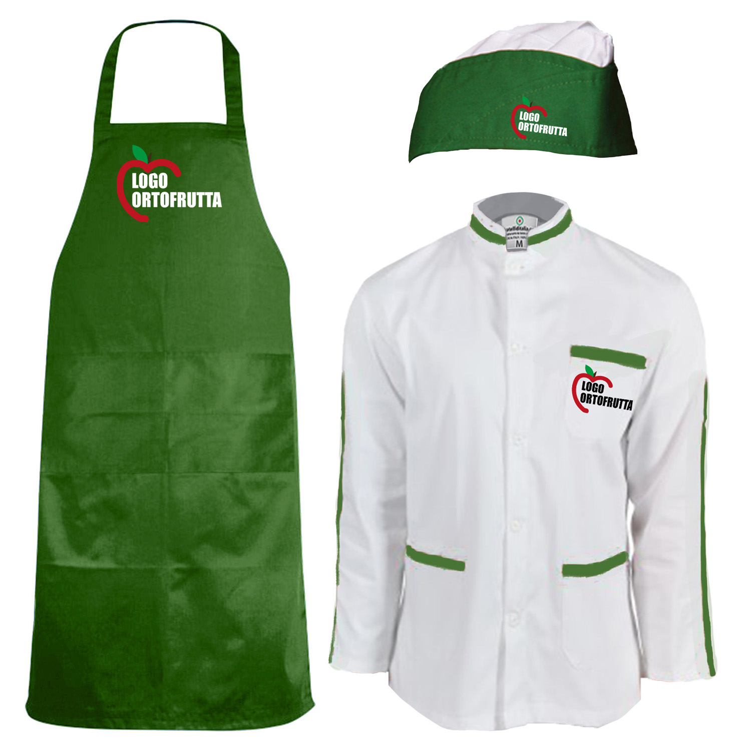 Kit Divisa Uomo Giacca cappello e grembiule per salumerie ortofrutta pescherie laboratori macellerie e supermercati made in italy
