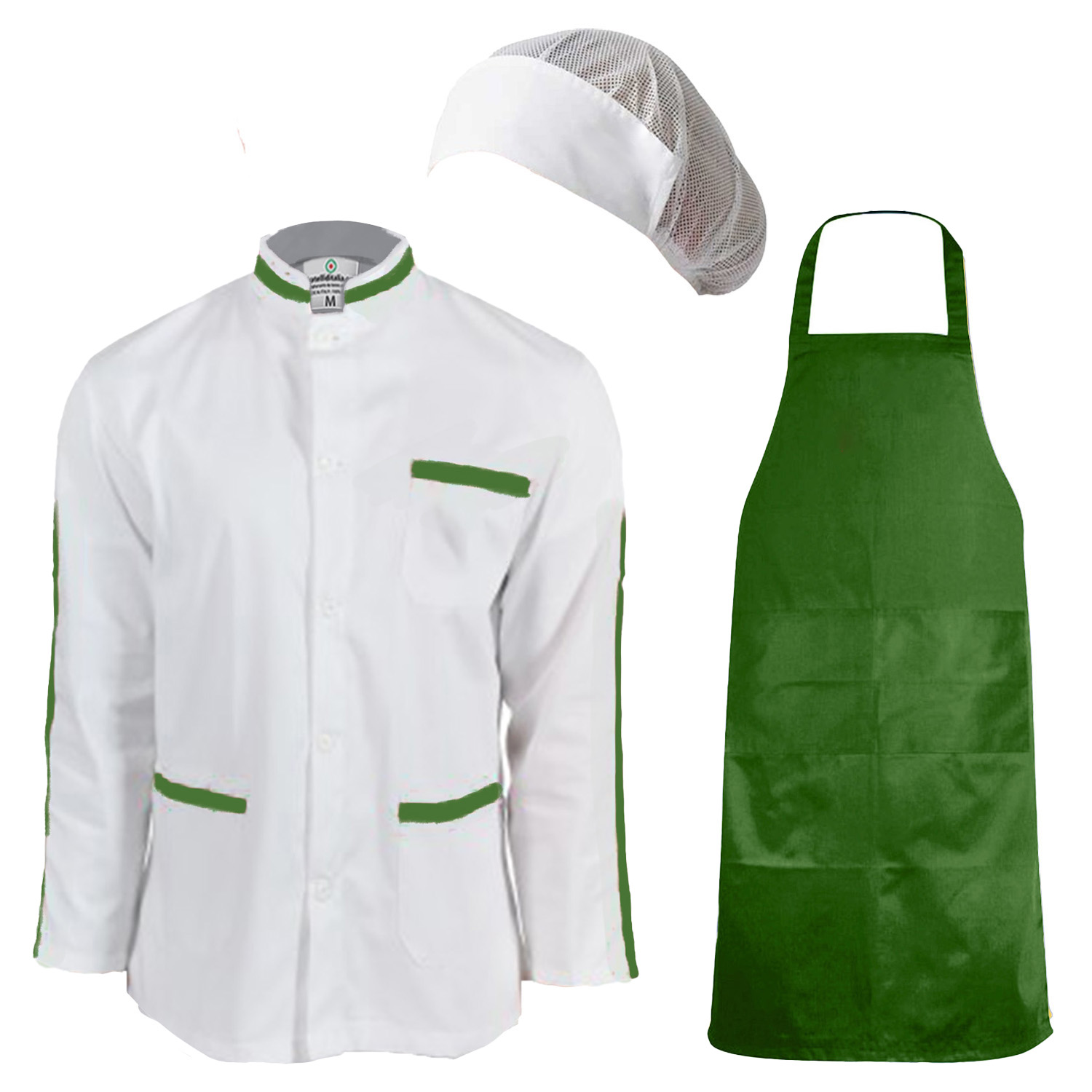 Kit divisa uomo da lavoro con casacca grembiule e cuffia Ideale per caseifici laboratori e supermercati -Personalizzabile con il tuo logo e il tuo nome