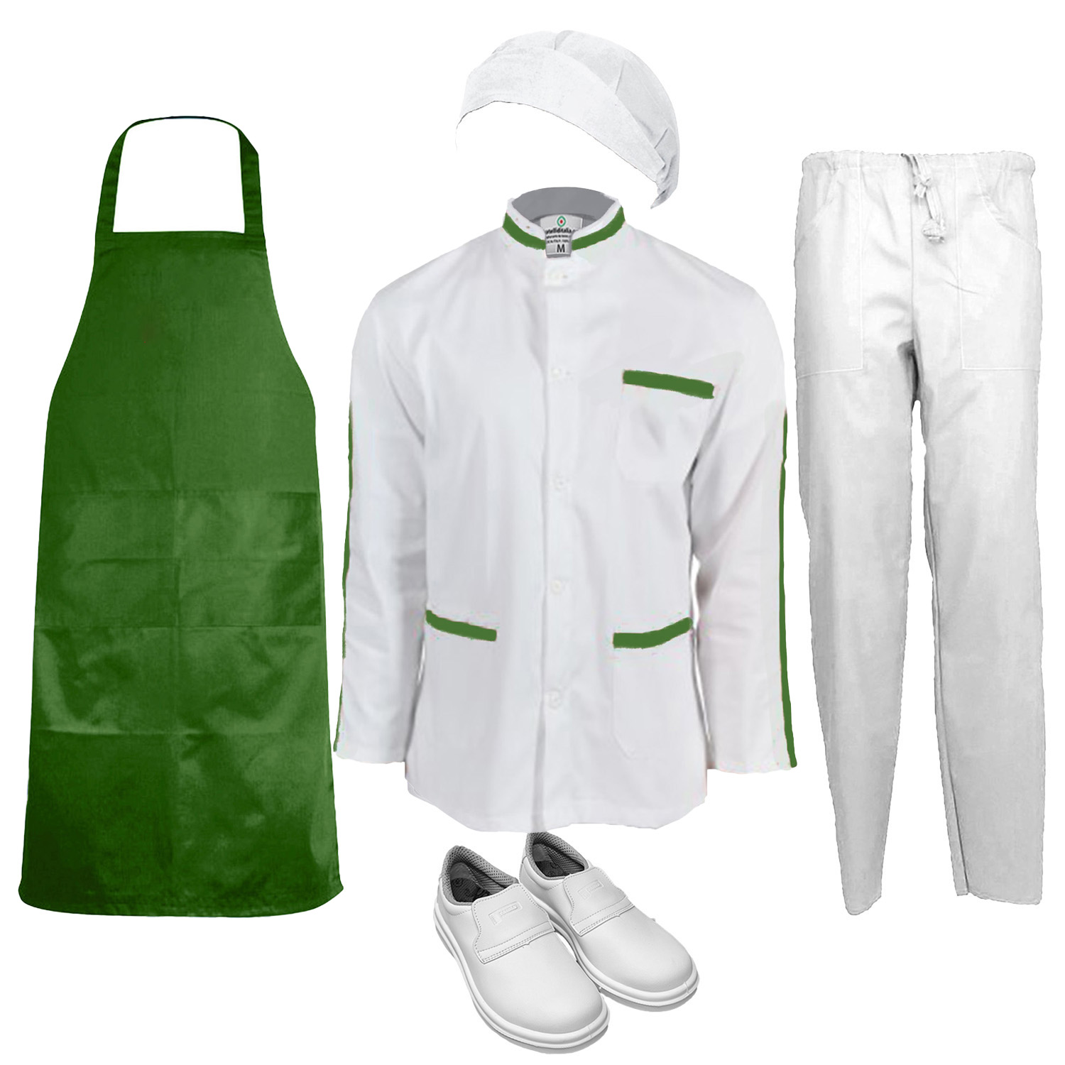 Kit Divisa da Lavoro Uomo operaio con Camice Grembiule Cuffia Pantalone e Scarpe Personalizzabile Caseifici Laboratori e Supermercati