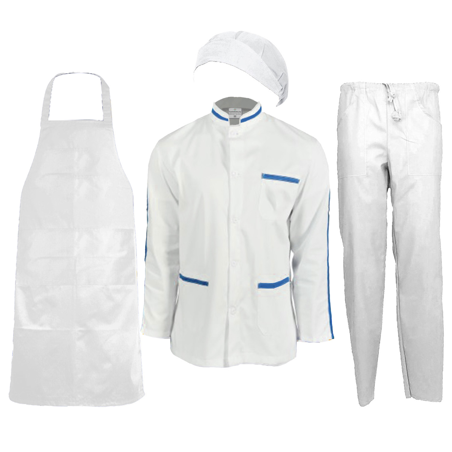Kit divisa uomo con casacca grembiule cuffia pantalone ideale per caseifici laboratori e supermercati Personalizzabile con il tuo logo o il tuo nome