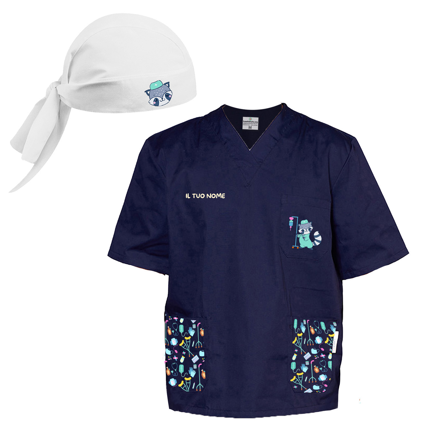 Divisa completo oss casacca animali scollo a v con pantalone e bandana per medico peterapy tolettatore pediatra