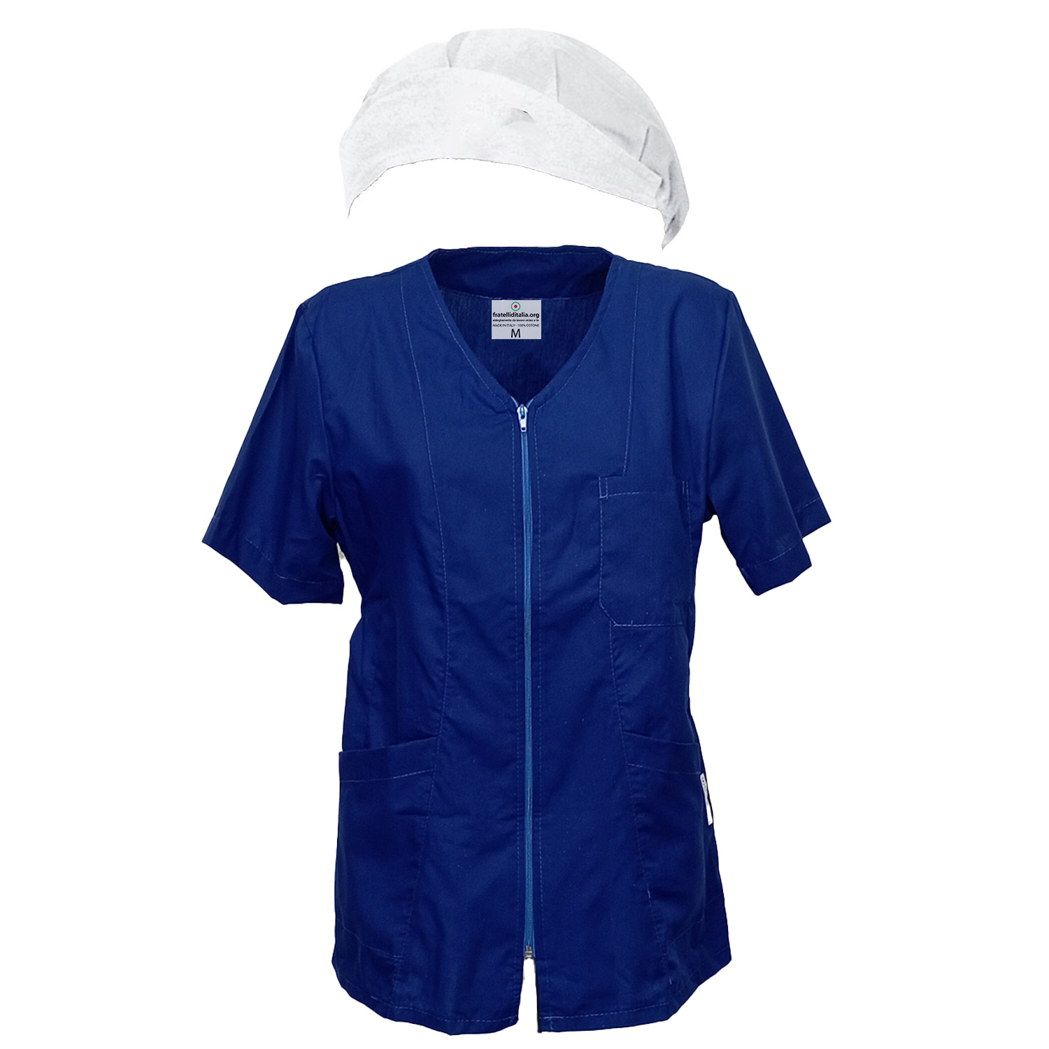 Completo camice grembiule Pulizie lavoro estetista infermiera oss Cuffia e Casacca Zip da Donna vari colori made in italy
