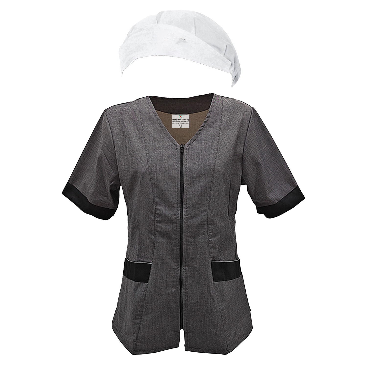 Completo camice grembiule Pulizie lavoro estetista infermiera oss Cuffia e Casacca Zip da Donna vari colori made in italy