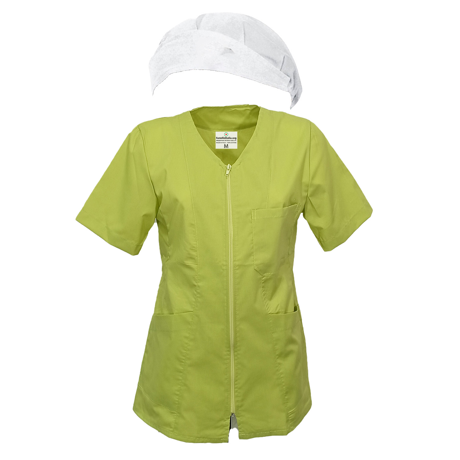 Completo camice grembiule Pulizie lavoro estetista infermiera oss Cuffia e Casacca Zip da Donna vari colori made in italy