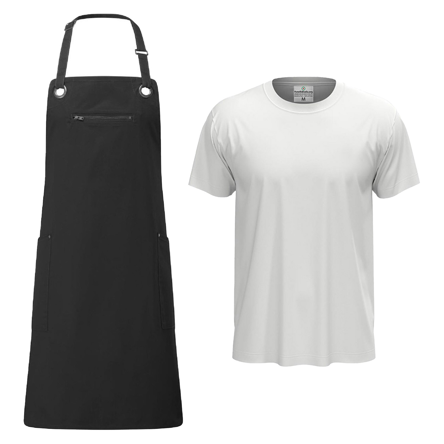 Divisa Uomo per Bancone in Panetterie Forni e Bar con t-shirt e Grembiule con Pettorina - Personalizzabile con Logo e Nome