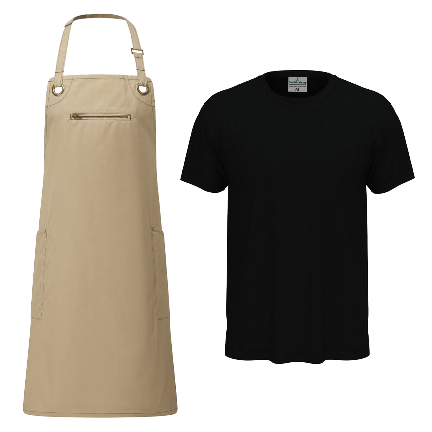 Divisa Uomo per Bancone in Panetterie Forni e Bar con t-shirt e Grembiule con Pettorina - Personalizzabile con Logo e Nome