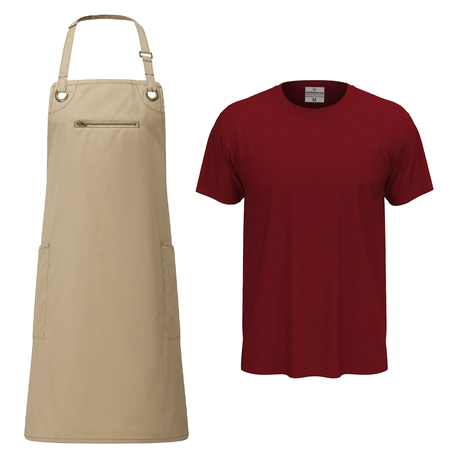 Divisa Uomo per Bancone in Panetterie Forni e Bar con t-shirt e Grembiule con Pettorina - Personalizzabile con Logo e Nome