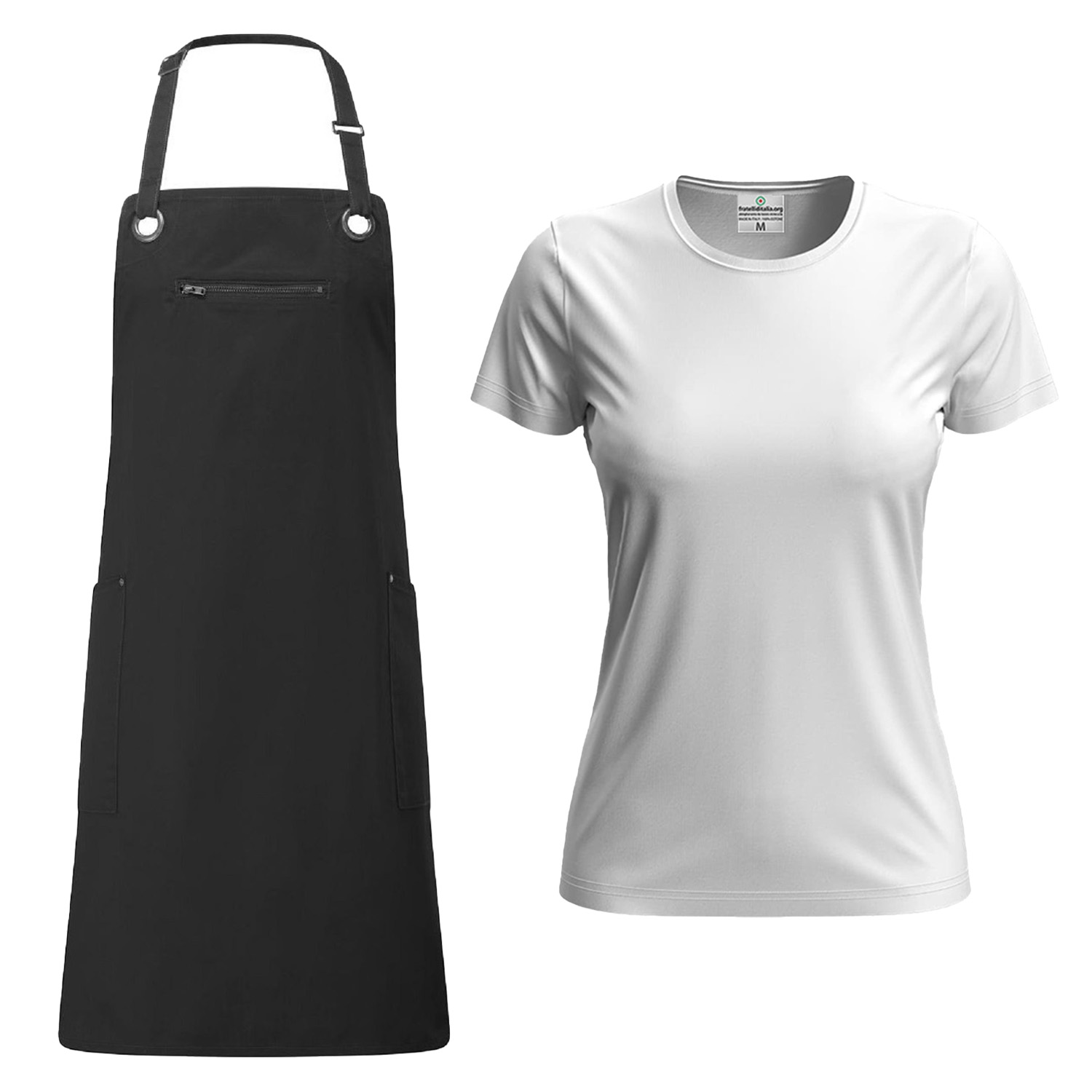 Divisa Donna per Bancone in Panetterie Forni e Bar con t-shirt e Grembiule con Pettorina - Personalizzabile con Logo e Nome