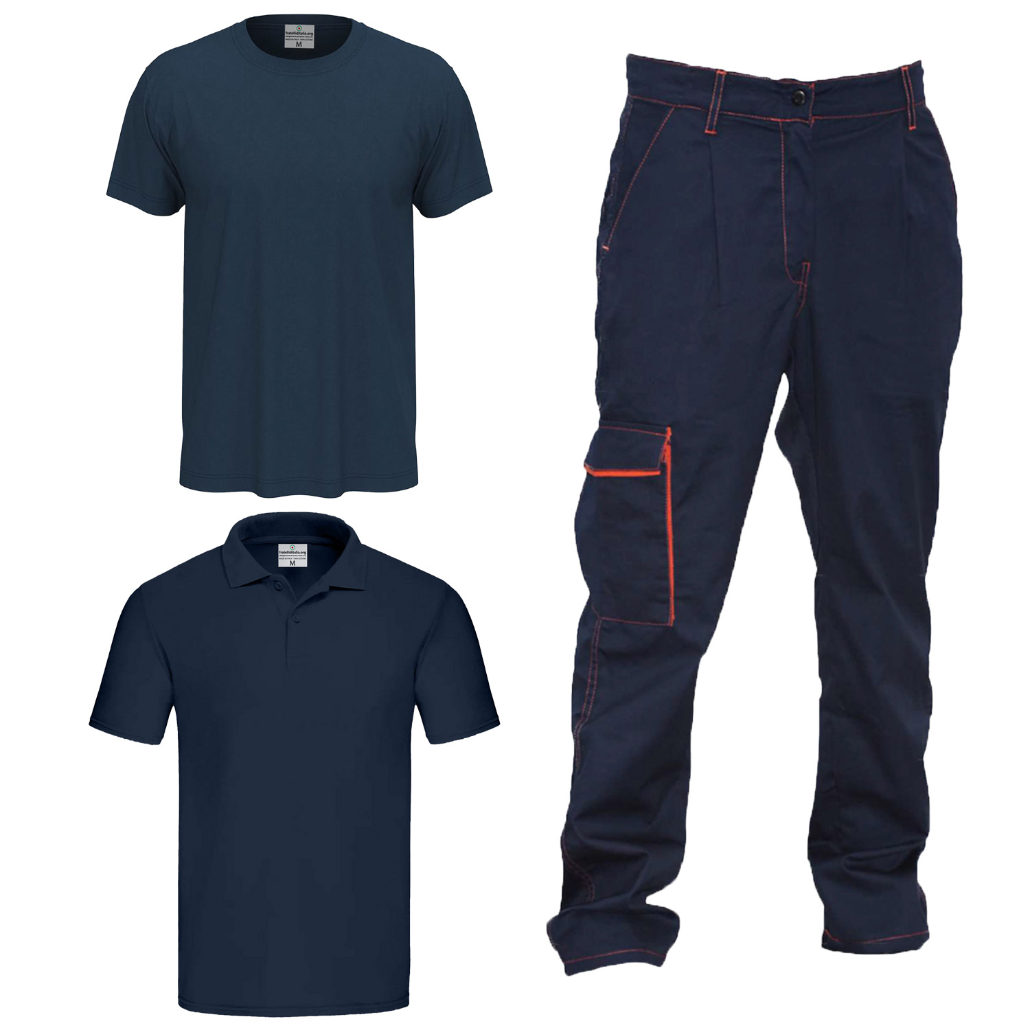 Kit da lavoro con Polo T-shirt e pantalone per carrozziere, elettricista, falegname, ferramenta, gommista, idraulico e meccanico Personalizzabile con Nome e logo