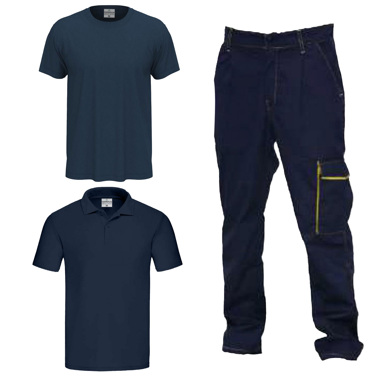 Kit da lavoro con Polo T-shirt e pantalone per carrozziere, elettricista, falegname, ferramenta, gommista, idraulico e meccanico Personalizzabile con Nome e logo