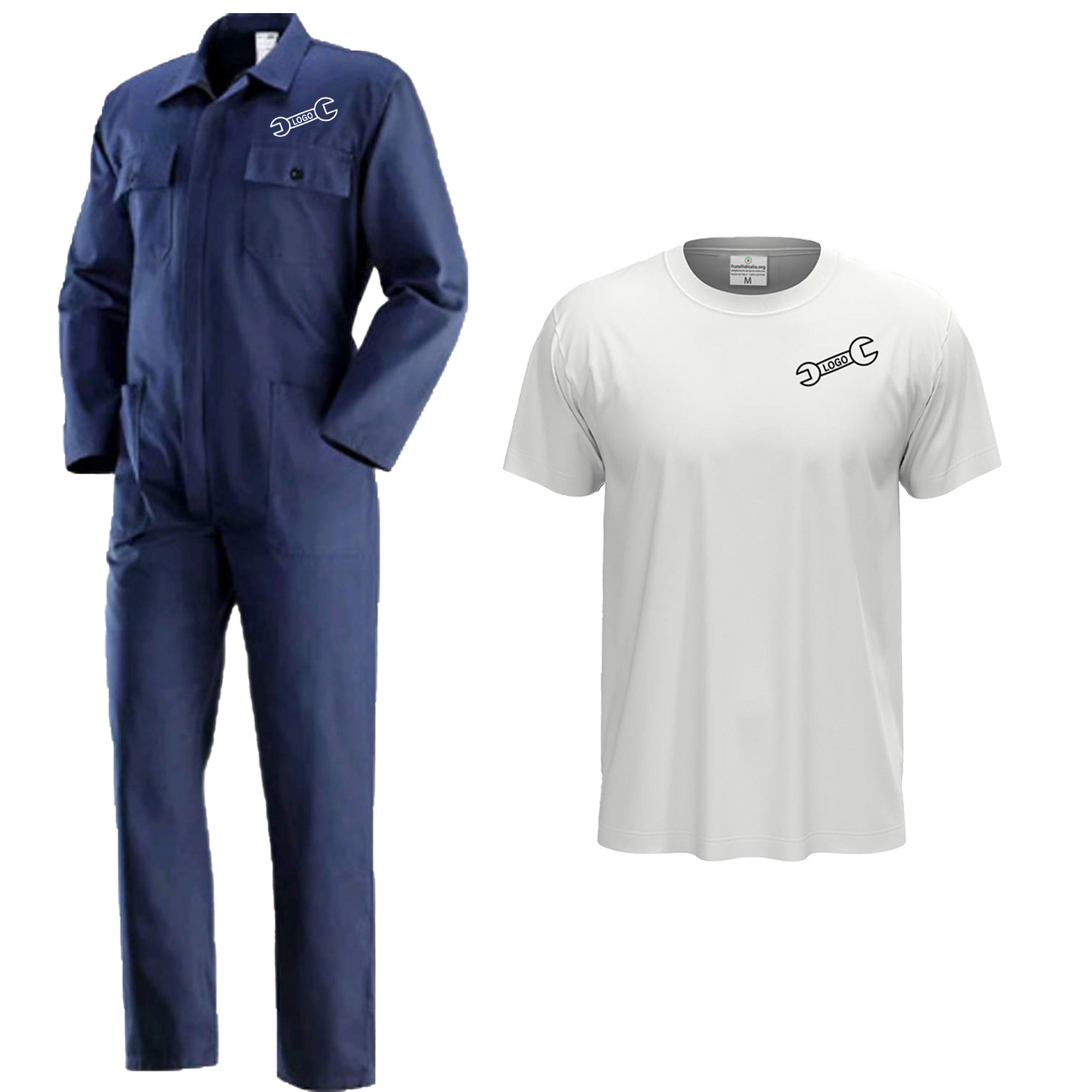 kit Tuta da lavoro blu scuro e t-shirt per lavoratori professionisti in vari settori industria edilizia officina meccanica