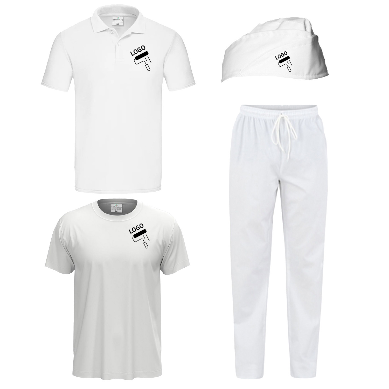 Kit imbianchino con t-shirt Polo Pantalone e Cappello disponibile in varie taglie e 2 colori