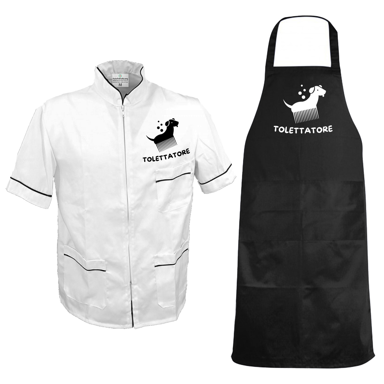 Divisa Uomo per toelettatori con camice e grembiule cani animali pet nero o bianco made in italy
