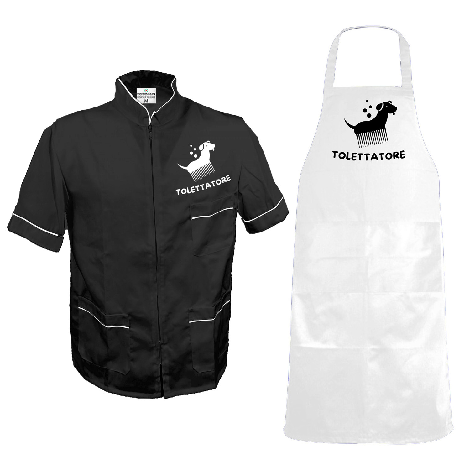 Divisa Uomo per toelettatori con camice e grembiule cani animali pet nero o bianco made in italy