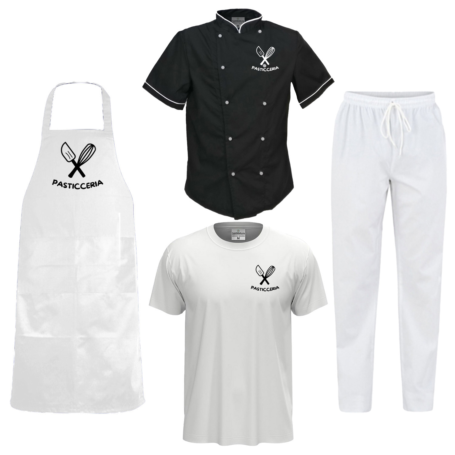 Kit de horno de cocina Chef Pastry personalizable, completo con chaqueta, camiseta, delantal y pantalón