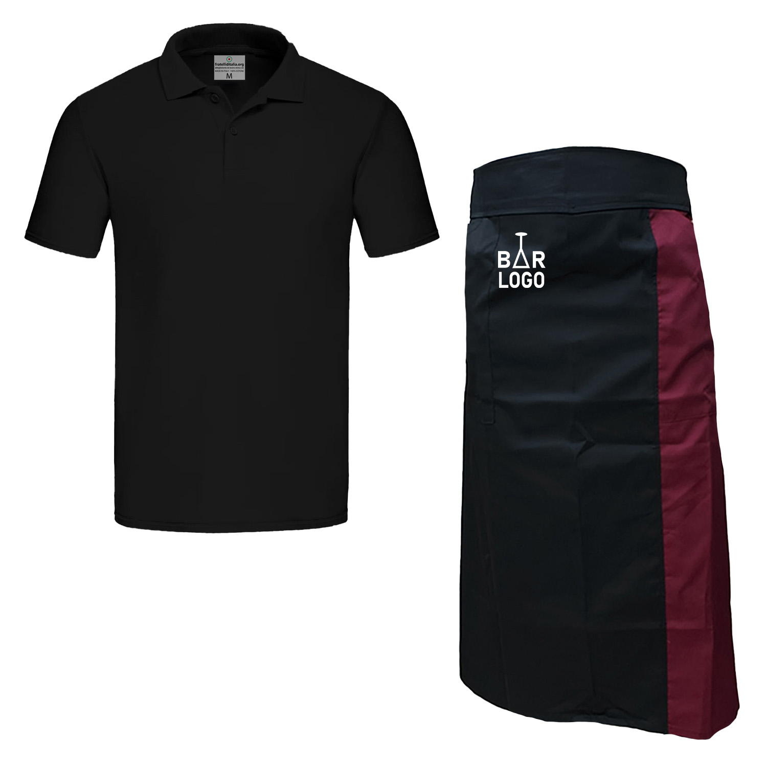 Apron and Polo Shirt Kit for Barista and Waiter - Customizable with Logo and Name
