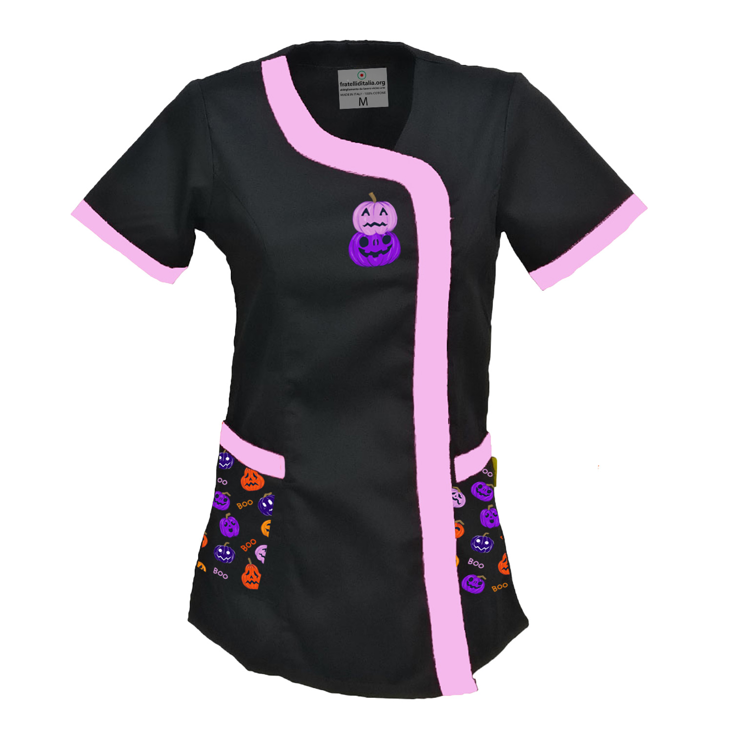 Camice casacca lavoro nero estivo donna parrucchiera estetista - Halloween Edition.