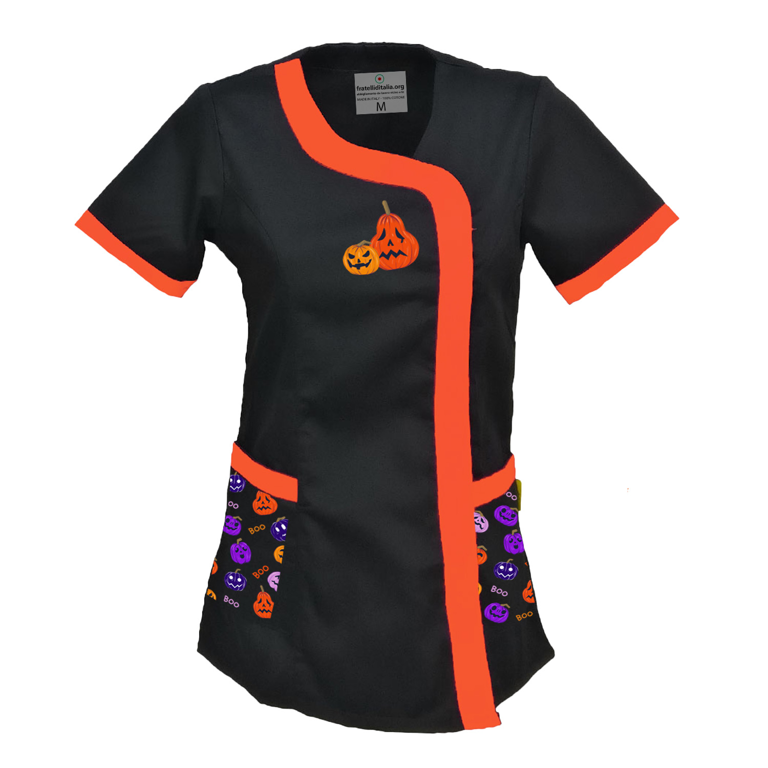 Camice casacca lavoro nero estivo donna parrucchiera estetista - Halloween Edition.