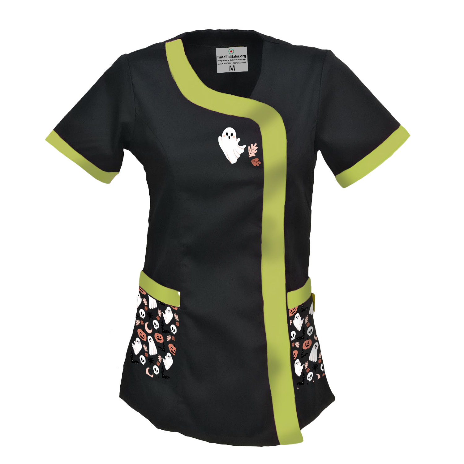 Camice casacca lavoro nero estivo donna parrucchiera estetista - Halloween Edition.