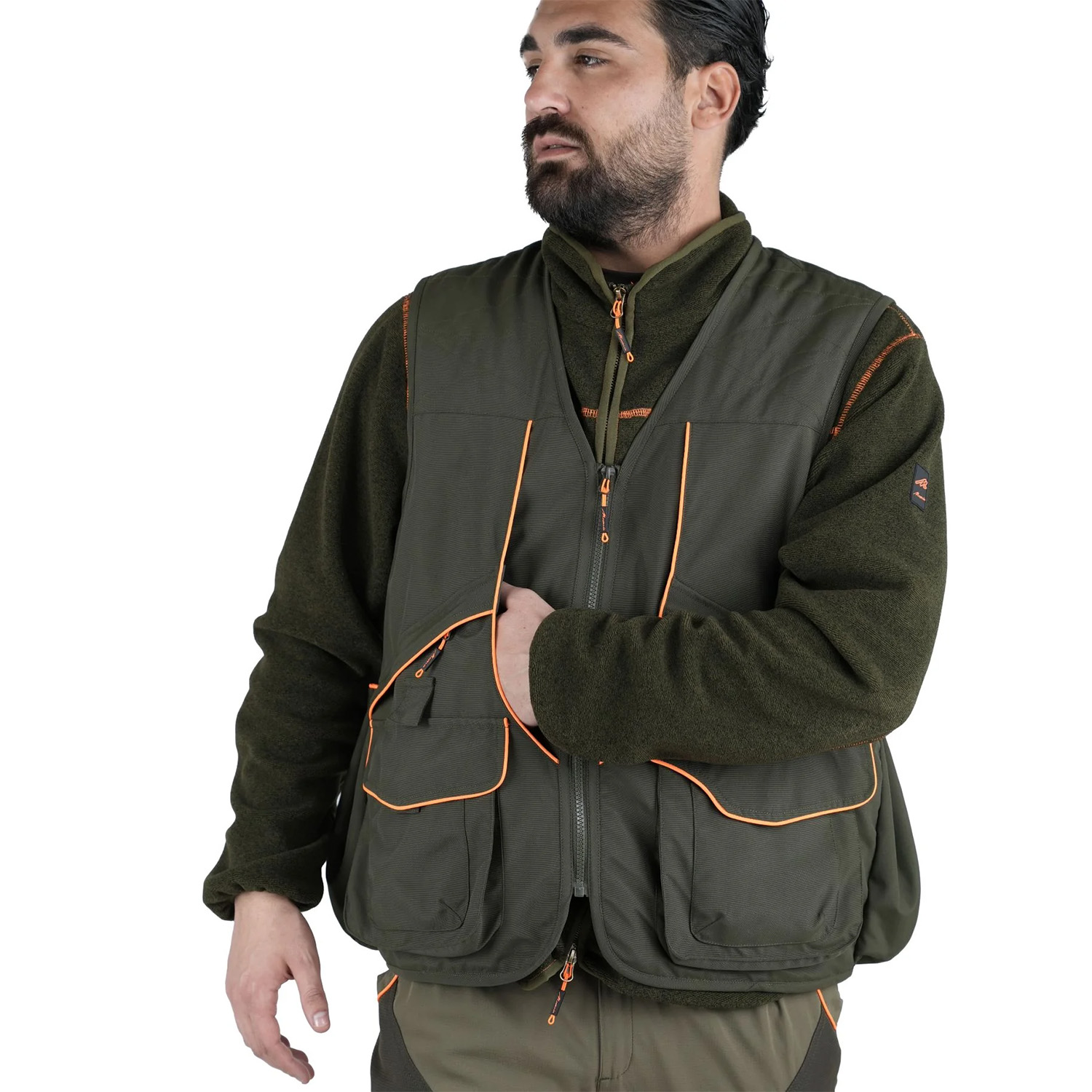 Gilet smanicato carniere membrana M-tex impermeabile caccia tascone posteriore staccabile