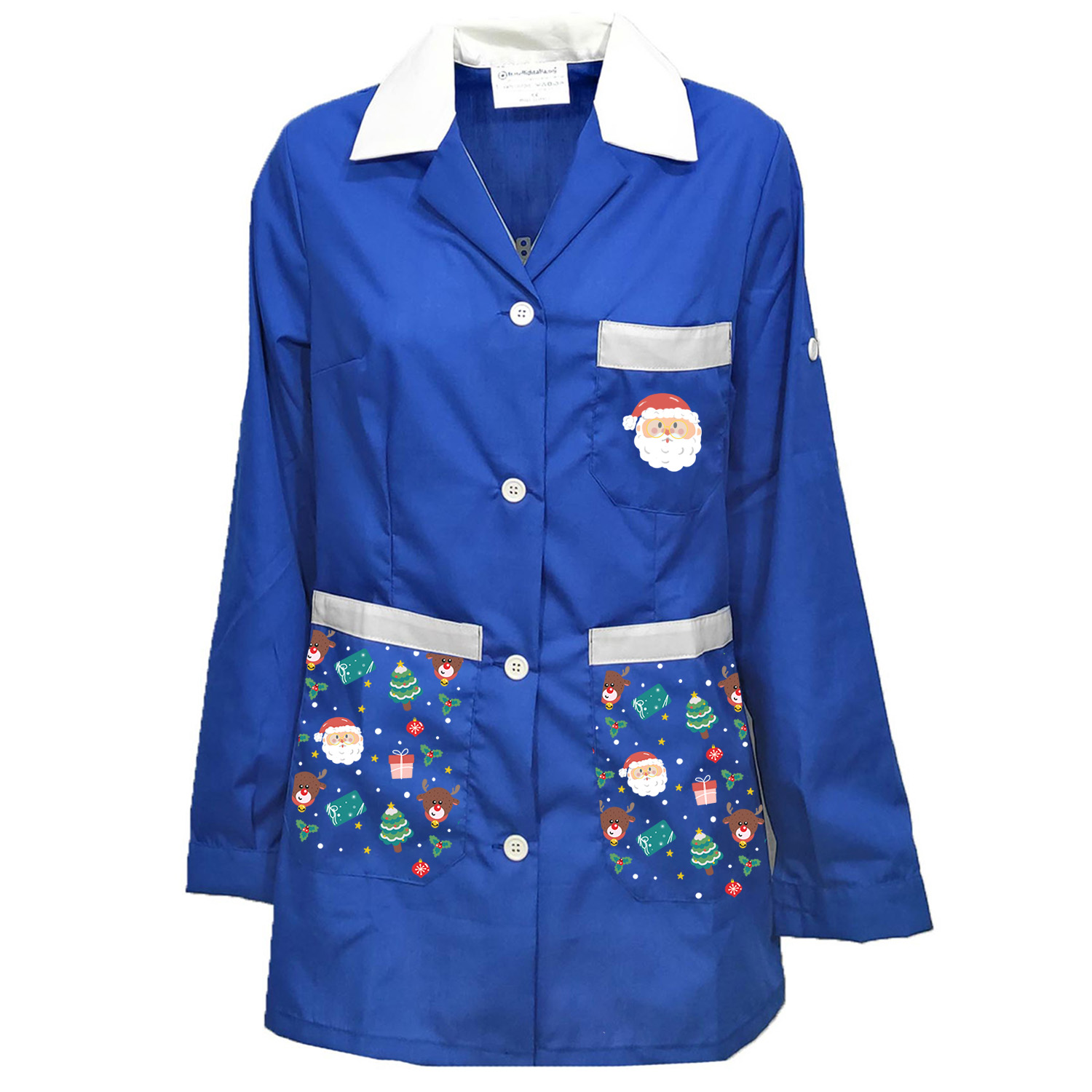 Camice Grembiule Natalizio Maestra bidella Scuola Asilo infanzia educatrice bottoni Natale lavoro