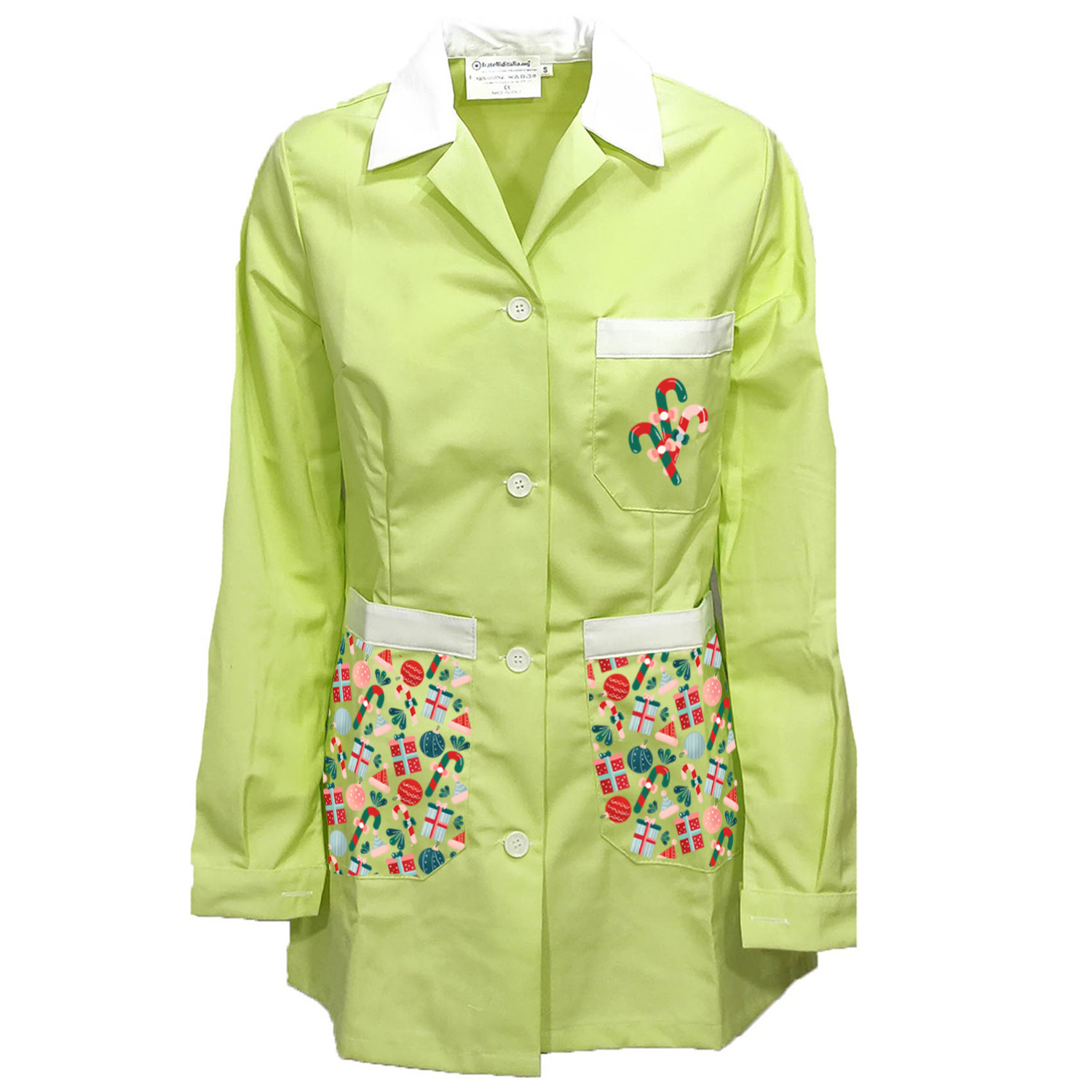 Camice Grembiule Natalizio Maestra bidella Scuola Asilo infanzia educatrice bottoni Natale lavoro