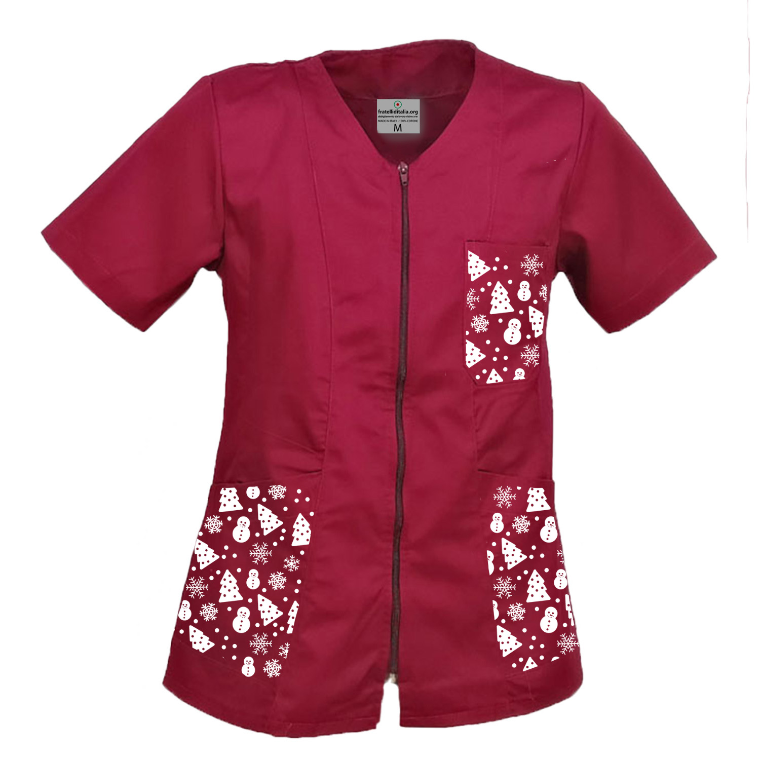 Camice da lavoro Natale Donna zip per estetista maestra parrucchiera infermiera tolettatori tema natalizio