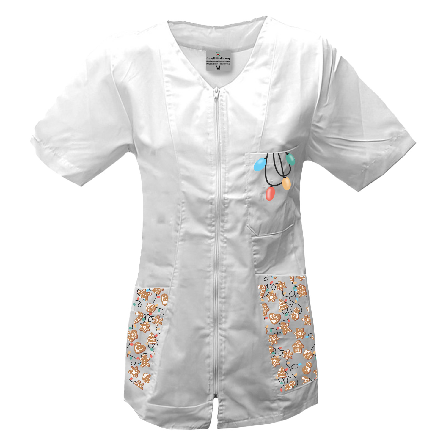 Camice da lavoro Natale Donna zip per estetista maestra parrucchiera infermiera tolettatori tema natalizio