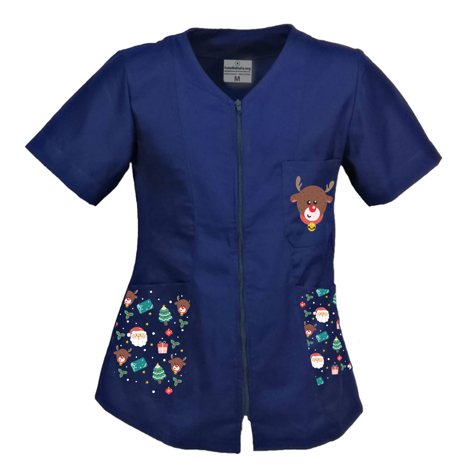 Camice da lavoro Natale Donna zip per estetista maestra parrucchiera infermiera tolettatori tema natalizio