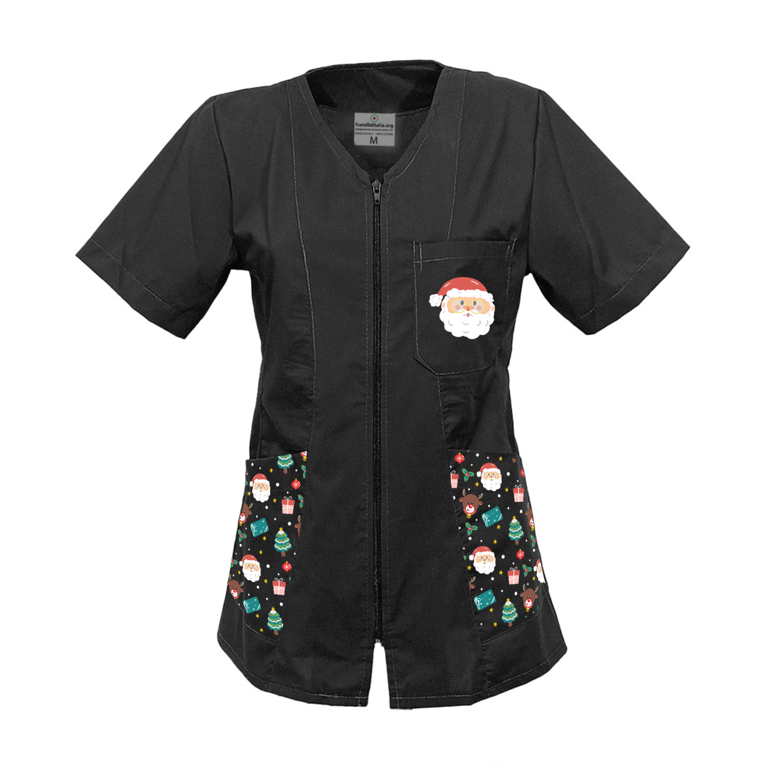 Camice da lavoro Natale Donna zip per estetista maestra parrucchiera infermiera tolettatori tema natalizio