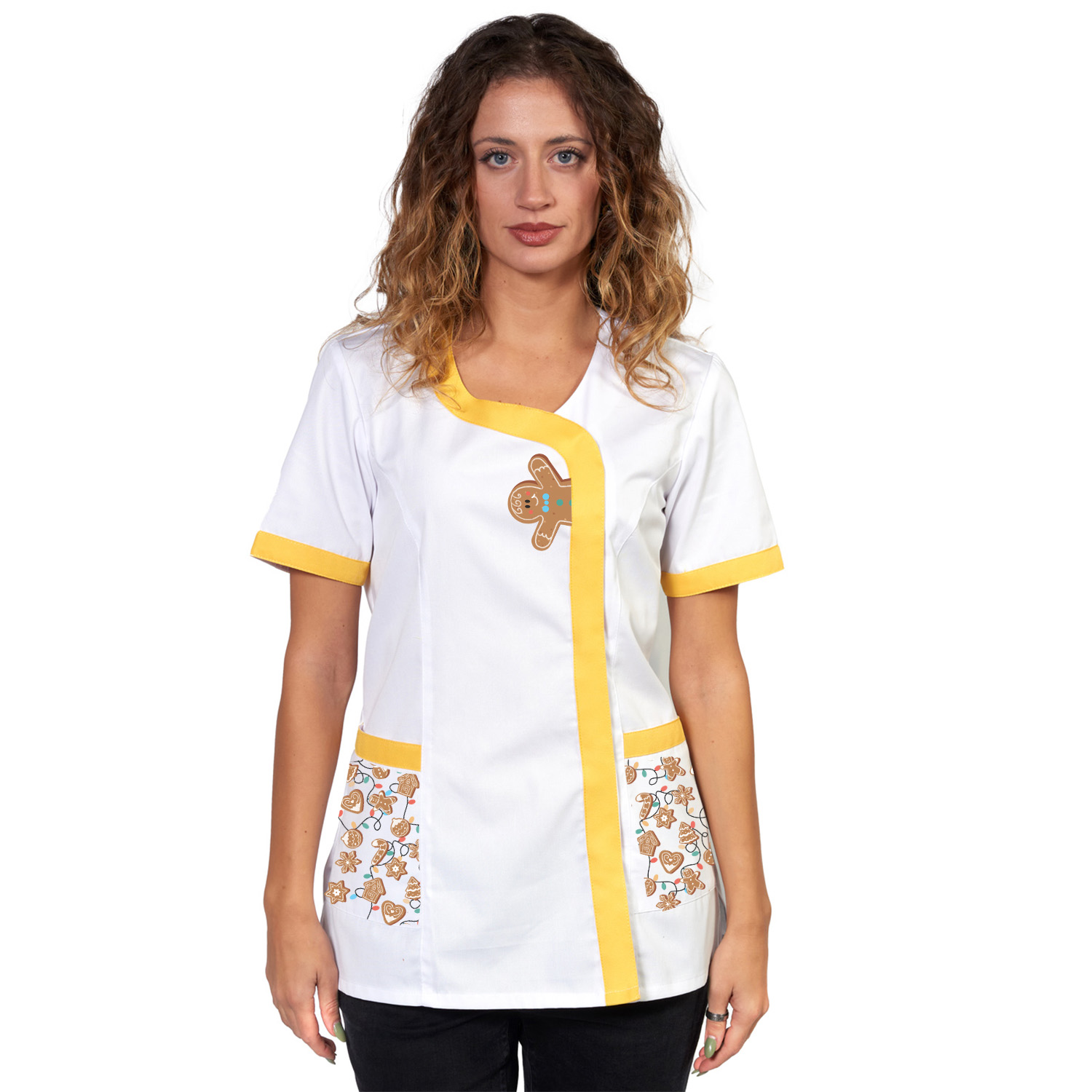 Abrigo navideño para peluquera esteticista - Personalizable con tu nombre o logo