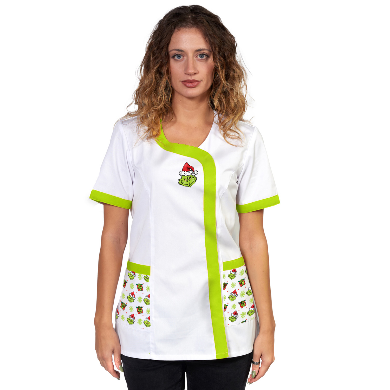 Abrigo navideño para peluquera esteticista - Personalizable con tu nombre o logo