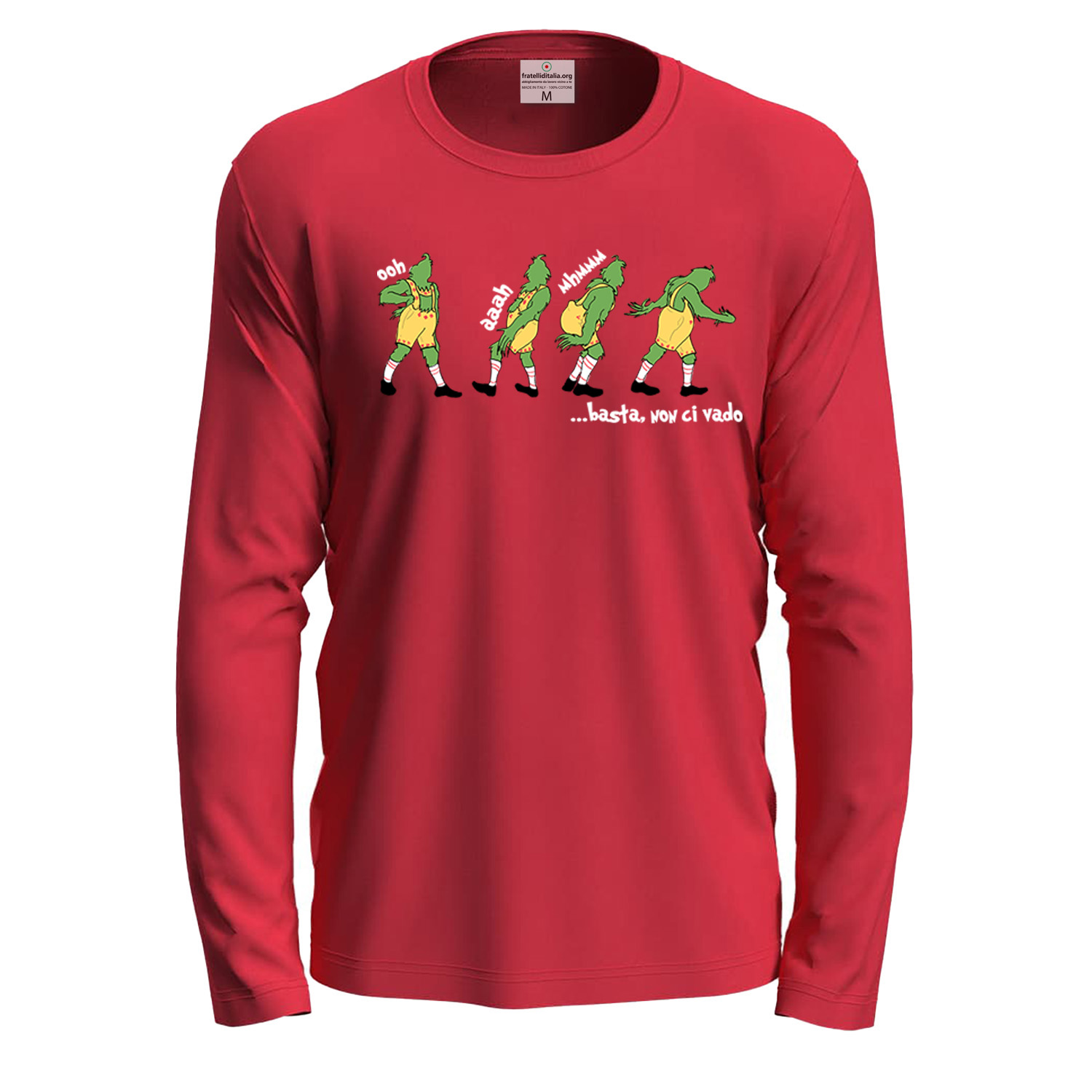 Maglietta girocollo manica lunga cotone fumetto Natale unisex stampa natalizia uomo donna