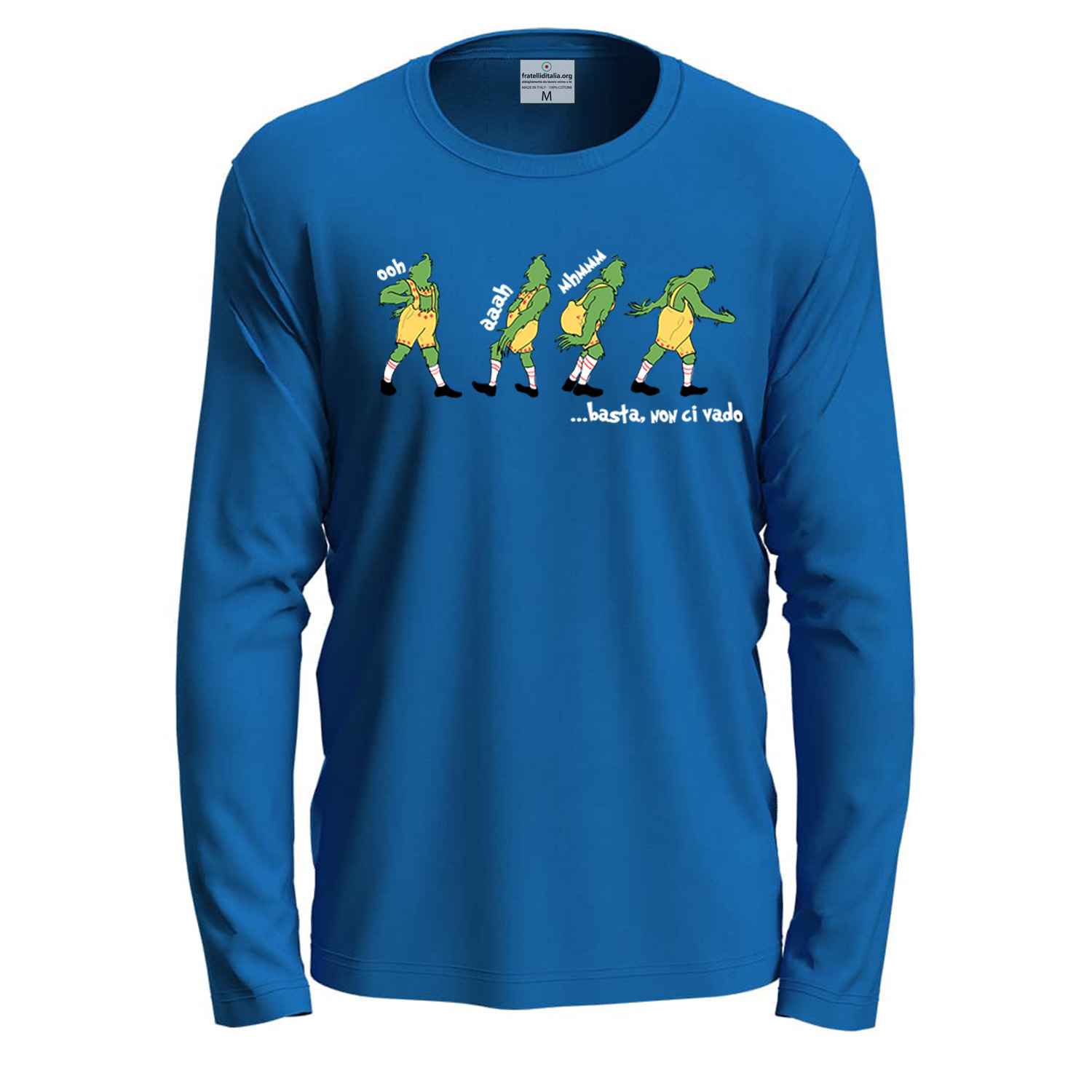 Maglietta girocollo manica lunga cotone fumetto Natale unisex stampa natalizia uomo donna