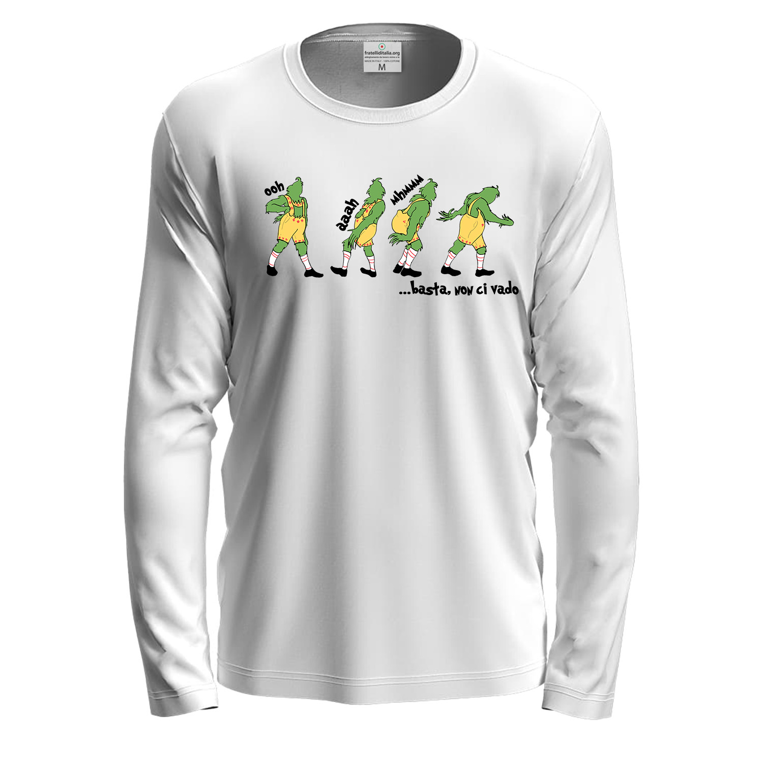 Maglietta girocollo manica lunga cotone fumetto Natale unisex stampa natalizia uomo donna