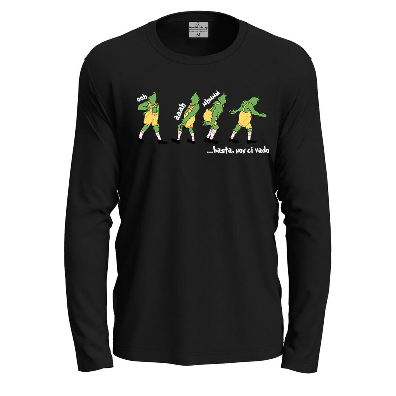 Maglietta girocollo manica lunga cotone fumetto Natale unisex stampa natalizia uomo donna