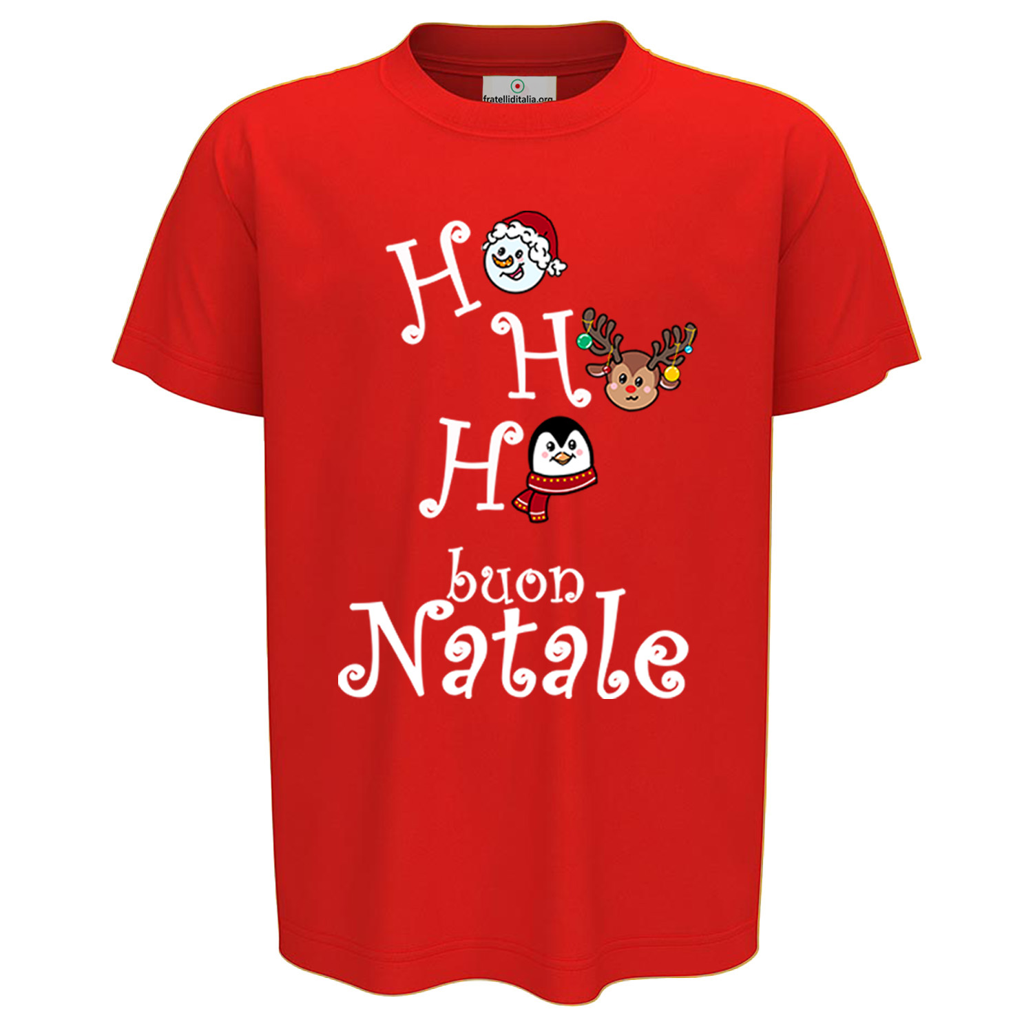 T-shirt maglia bambino unisex mezza manica girocollo stampa natalizia Buon Natale rossa