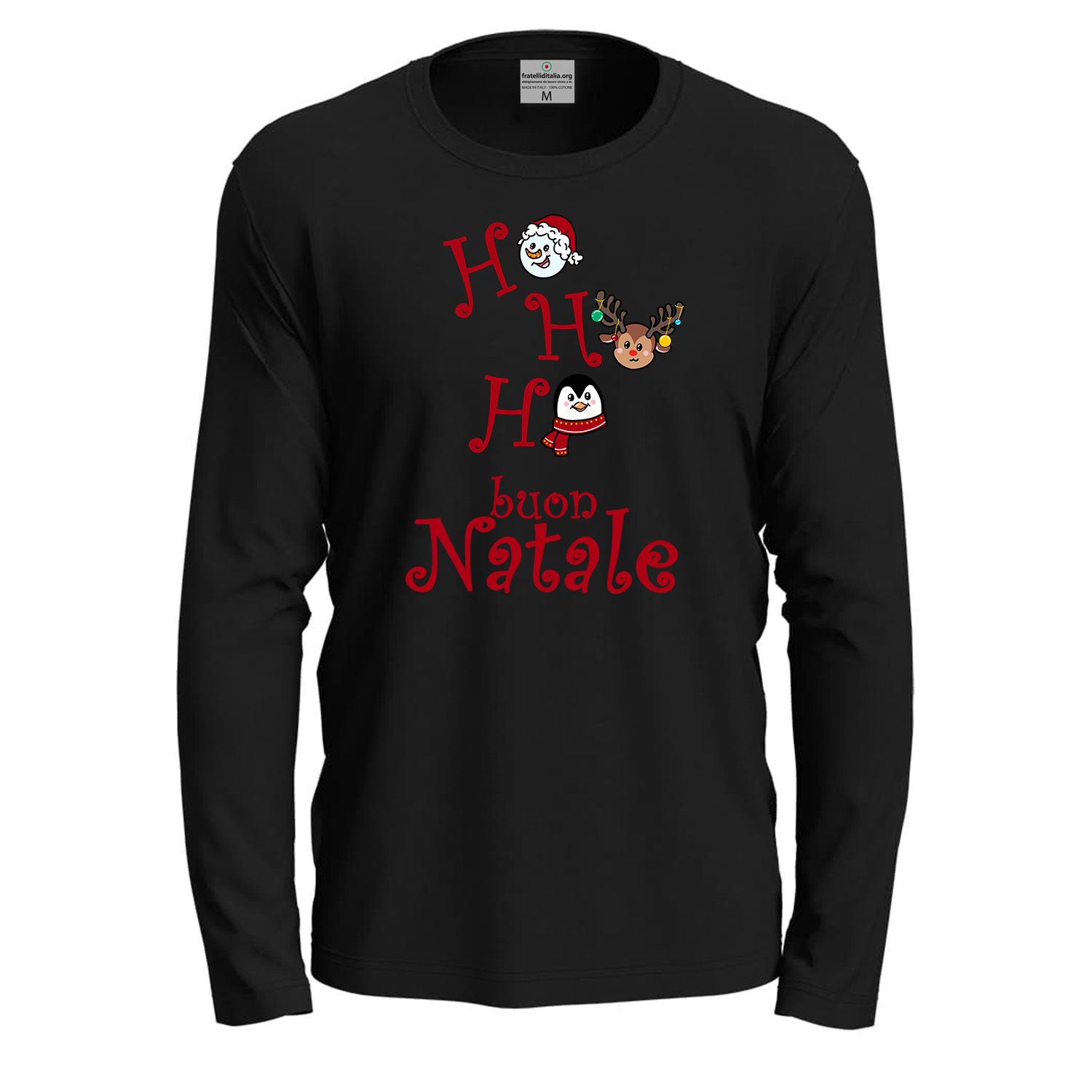 Maglietta girocollo manica lunga cotone unisex vigilia Natale uomo donna