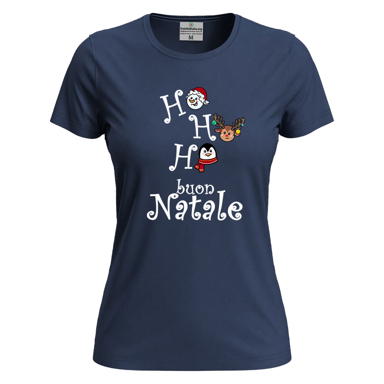 T-SHIRT maglia donna con stampa natalizia cotone Buone Feste abbigliamento Natale
